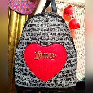 Juicy Couture red heart back pack black vinyl and monogram canvas